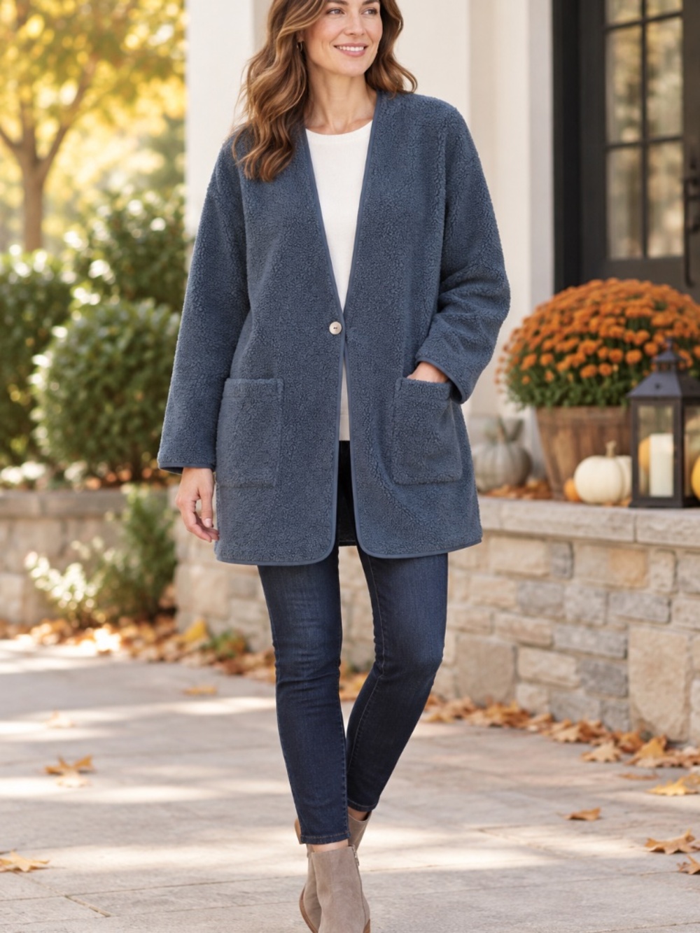 J Jill Sherpa Blue Coat Large